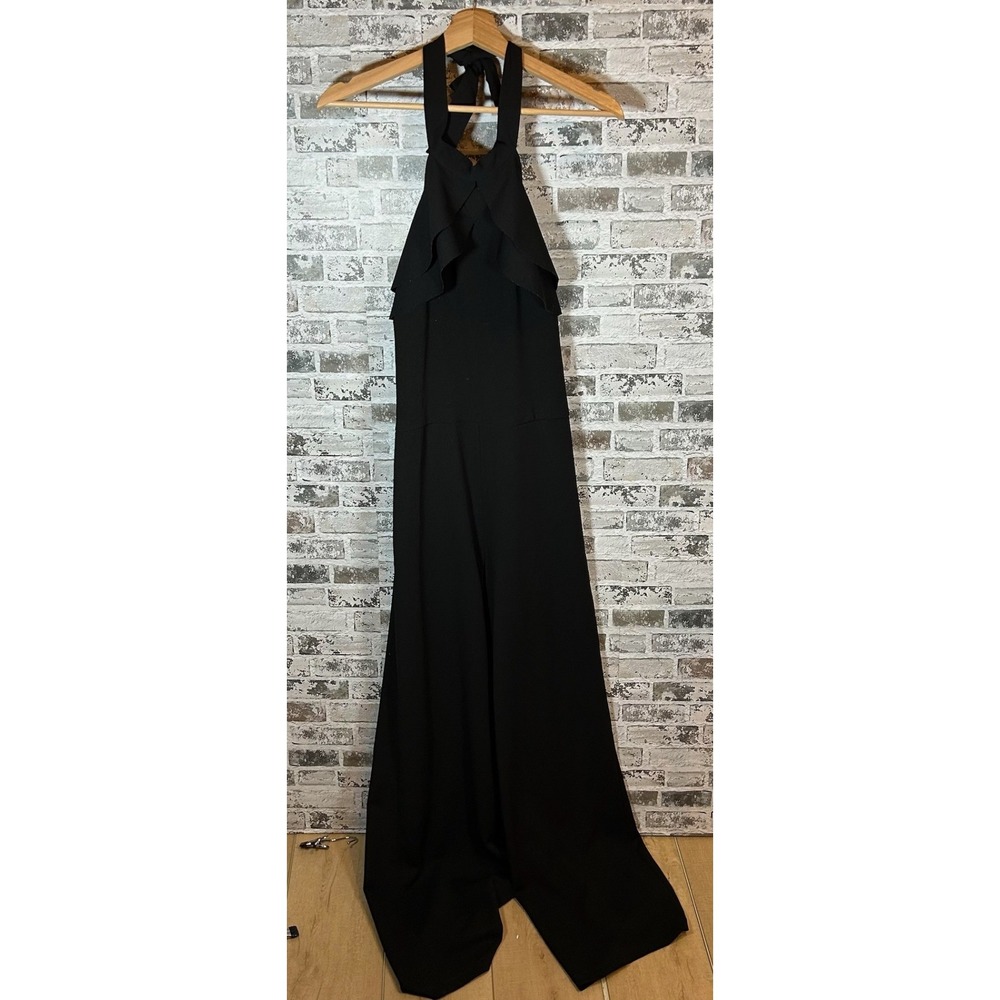 Bebe‎ Womens Black Ruffle Halter Wide Leg Jumpsuit Size 12 701144 PO22408